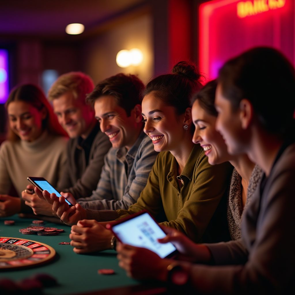 People enjoying social casino games together